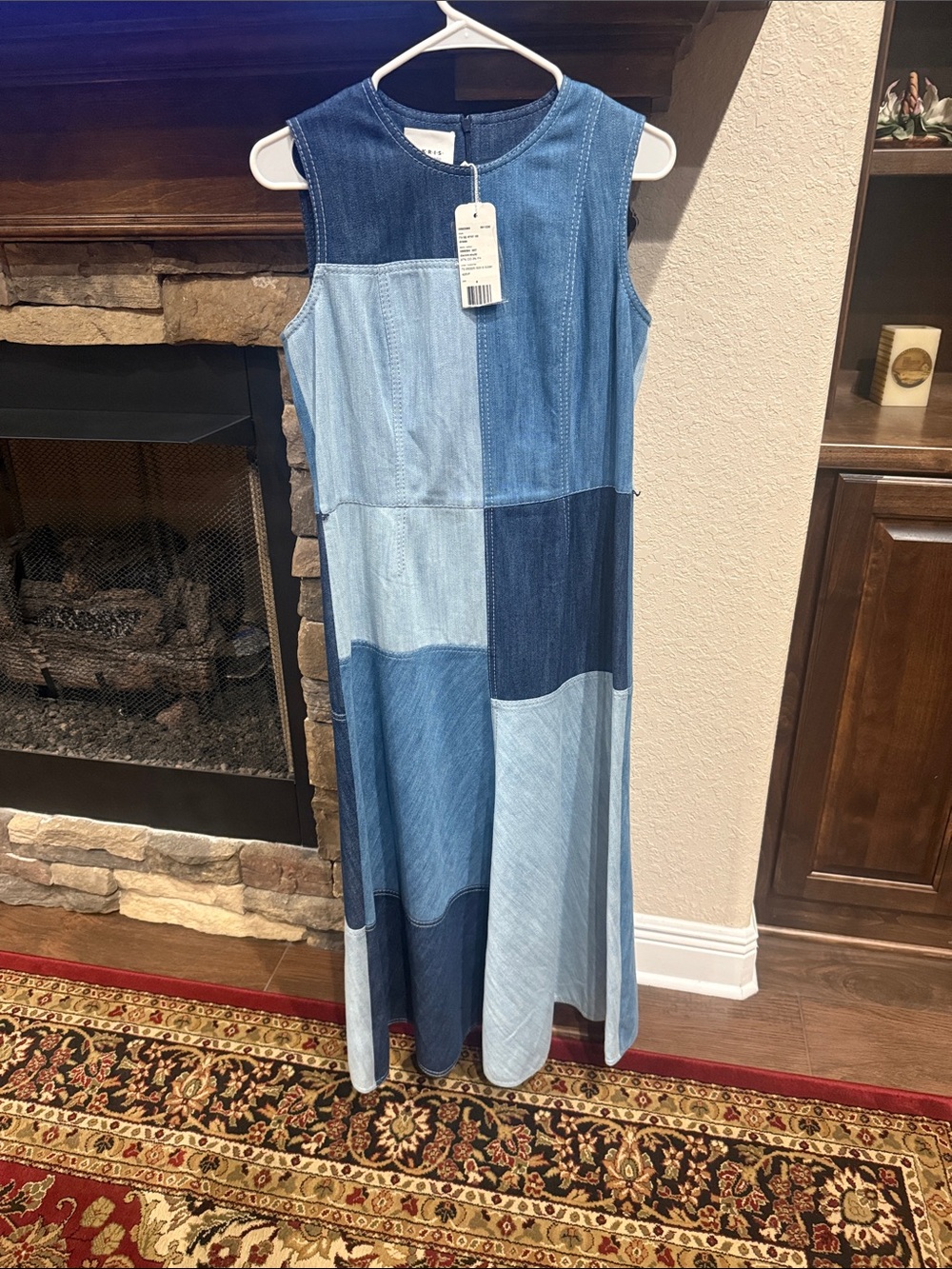 Akris Punto Patchwork Denim Maxi Dress in Multiple Blues